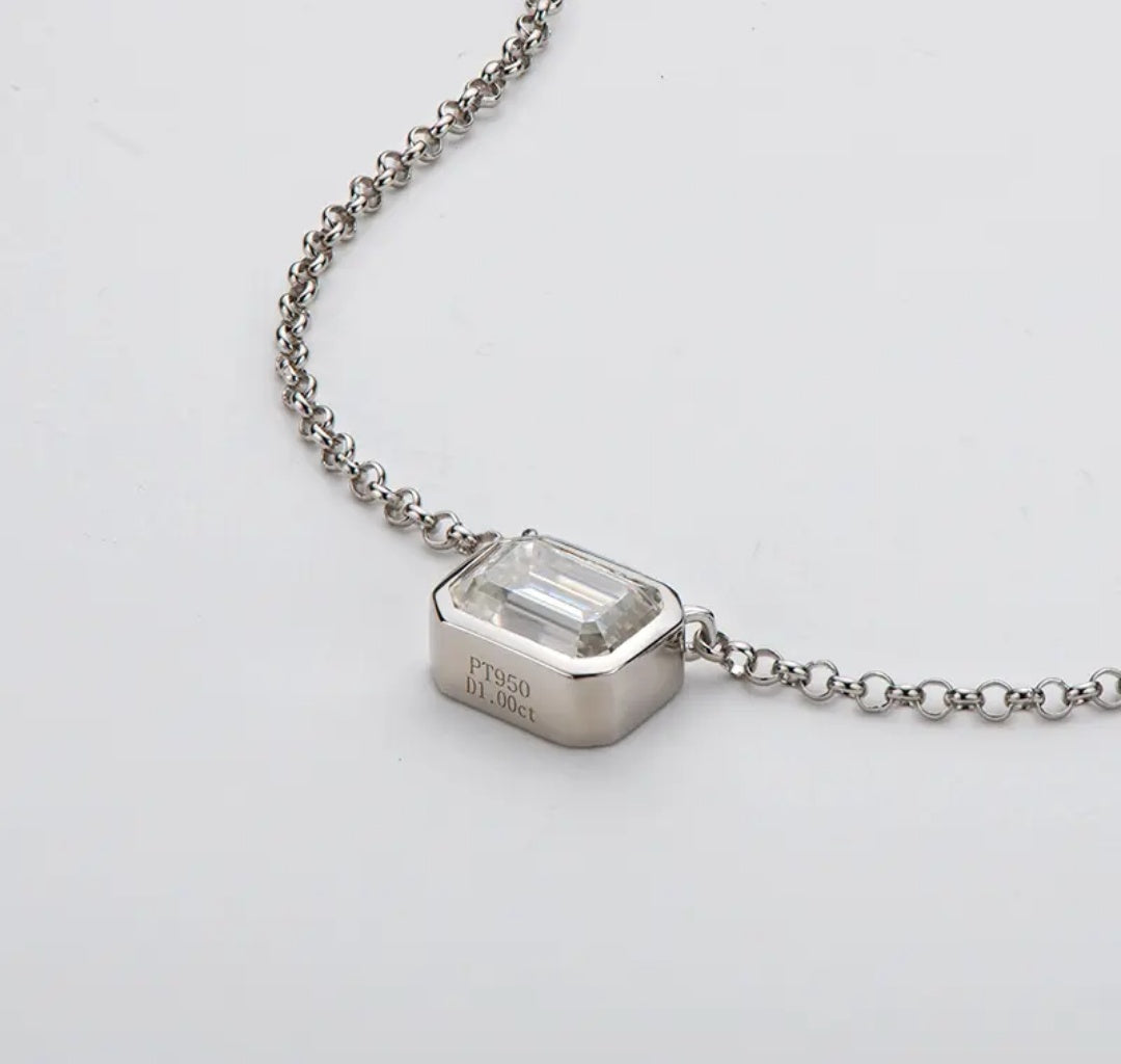 1Ct 6.5mm square Moissanite Diamond Pendant Necklace