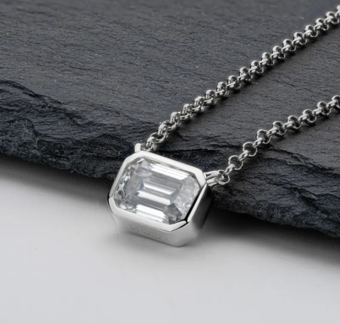 1Ct 6.5mm square Moissanite Diamond Pendant Necklace