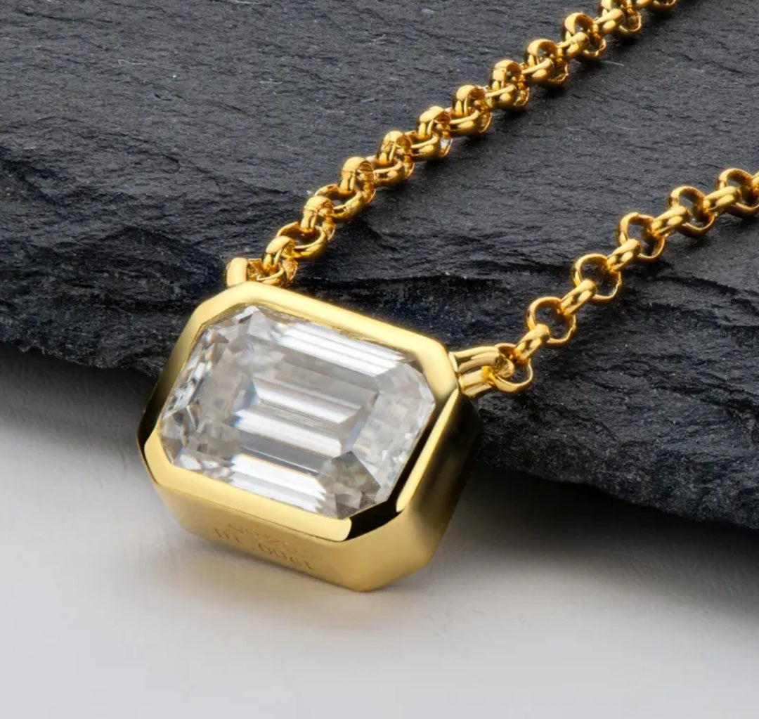 1Ct 6.5mm square Moissanite Diamond Pendant Necklace