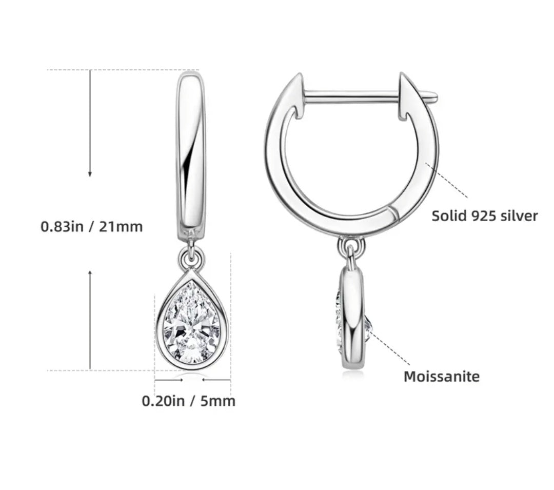 925 Silver Drop 4×6mm 0.5CT Moissanite Diamond Drop Earrings