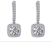 925 Silver 6.5MM 1CT Moissanite Diamond Square Drop Earrings