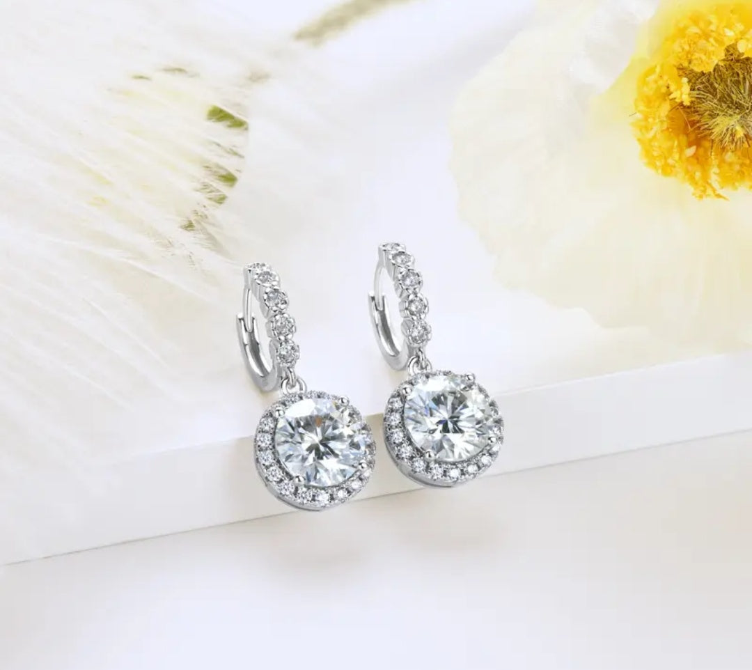 925 Silver 8MM 2CT Moissanite Drop Diamond Earrings