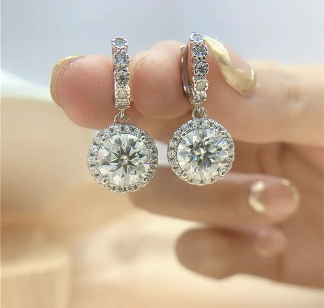 925 Silver 8MM 2CT Moissanite Drop Diamond Earrings