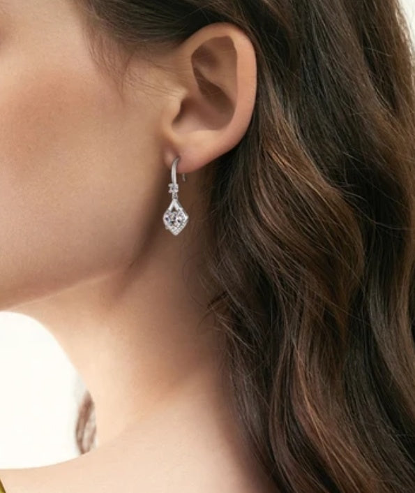 925 Silver 6.5MM 1CT Moissanite Diamond Drop Earrings