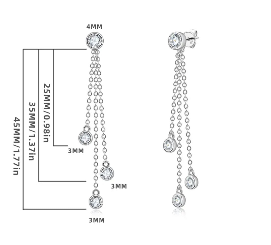 925 Silver 4MM 0.3CT Moissanite Diamond Tassel Earrings