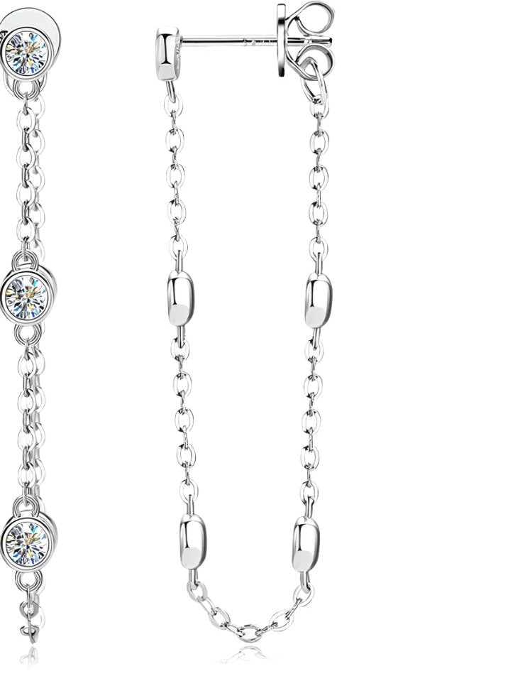 925 Silver 3MM 0.1CT Moissanite Diamond Tassel Earrings