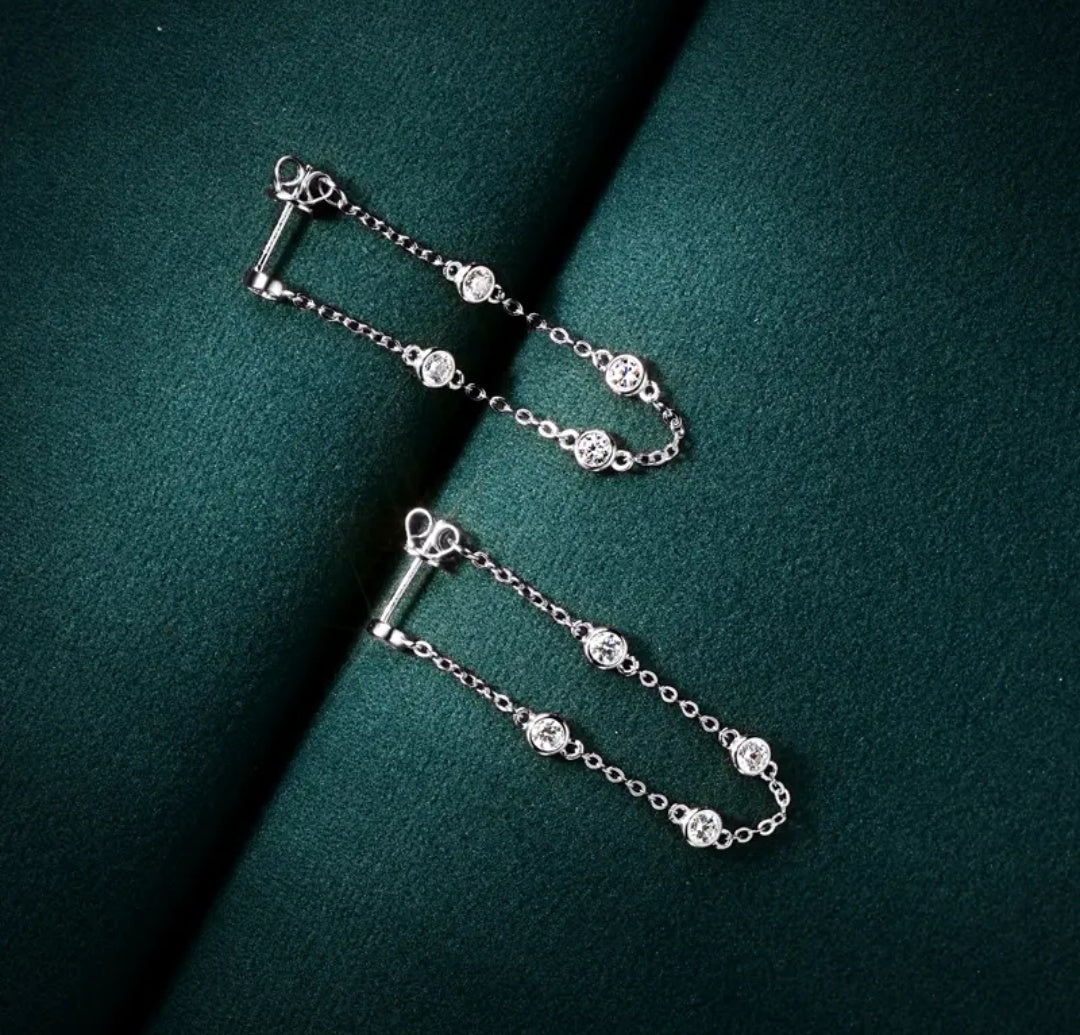 925 Silver 3MM 0.1CT Moissanite Diamond Tassel Earrings