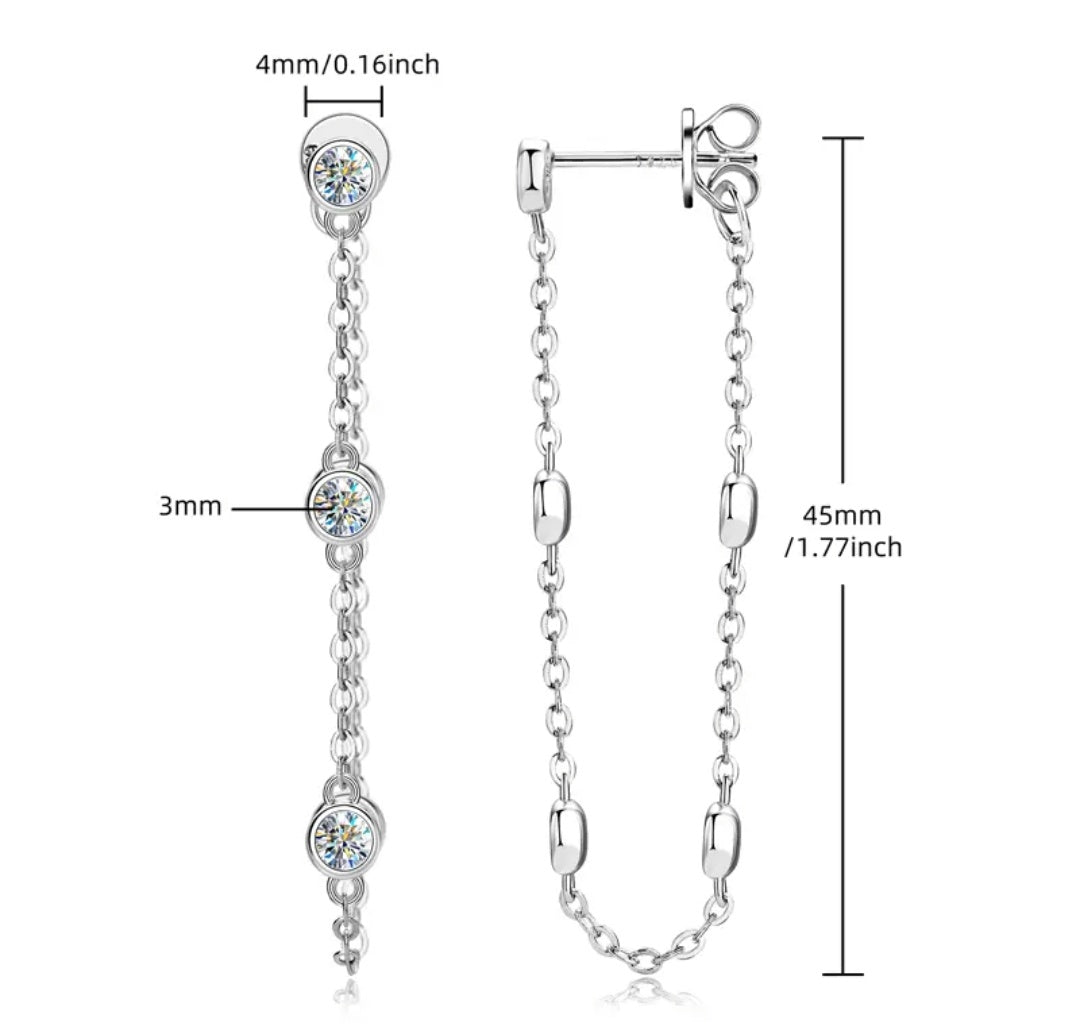 925 Silver 3MM 0.1CT Moissanite Diamond Tassel Earrings