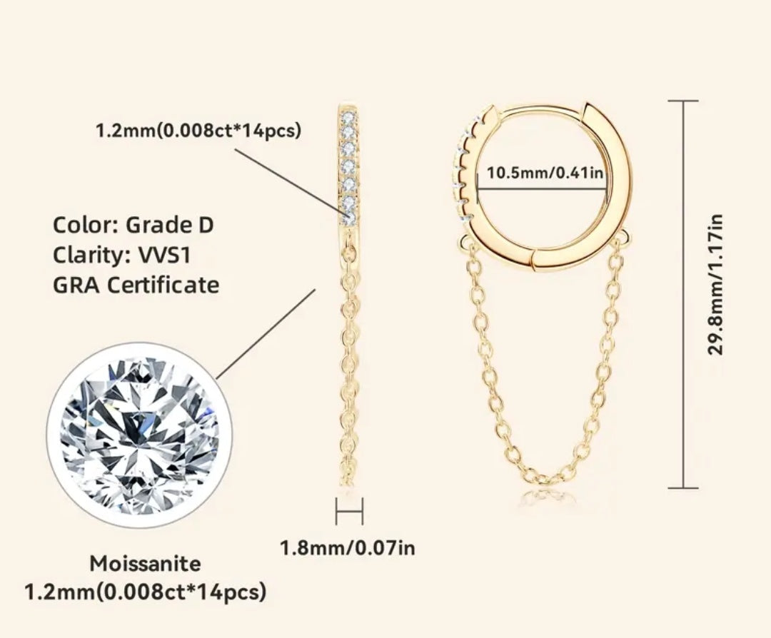 925 Silver 1.2mm 0.08CT Moissanite Daimond Drop Earrings