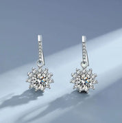925 Silver 6.5MM 1CT Moissanite Diamond Drop Flower Earrings