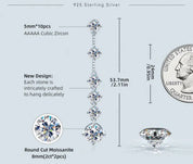 925 Silver 8MM 2CT Moissanite Long Drop Diamond Earrings