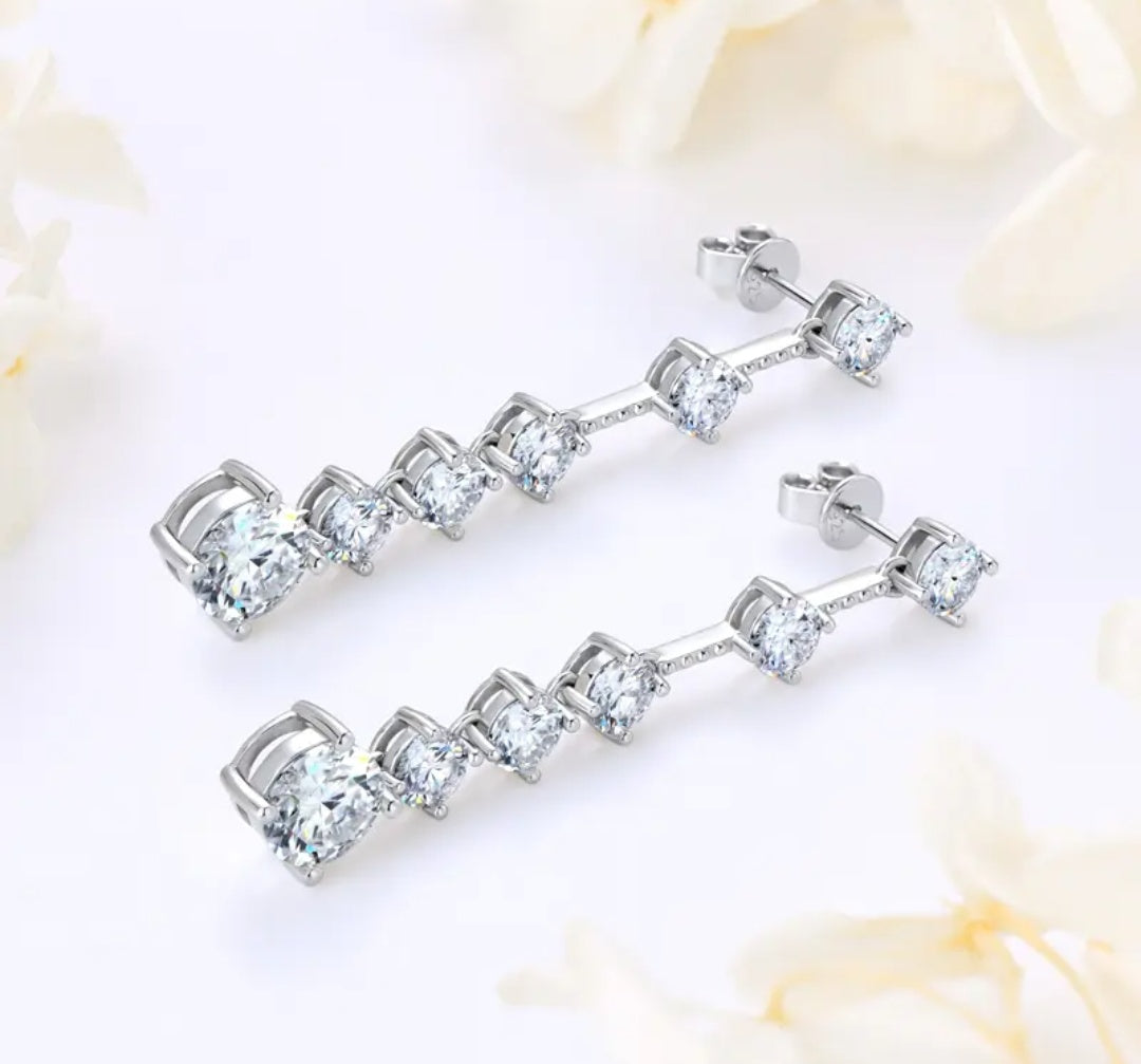 925 Silver 8MM 2CT Moissanite Long Drop Diamond Earrings