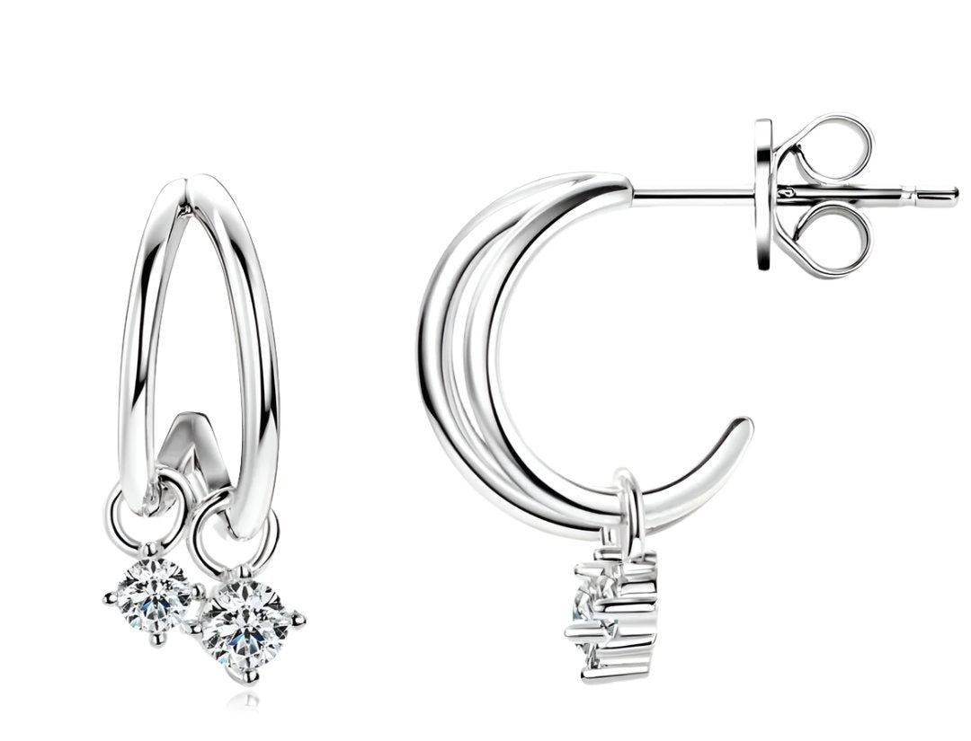 925 Silver 3mm 0.1CT Moissanite Climber Earrings