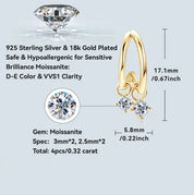 925 Silver 3mm 0.1CT Moissanite Climber Earrings