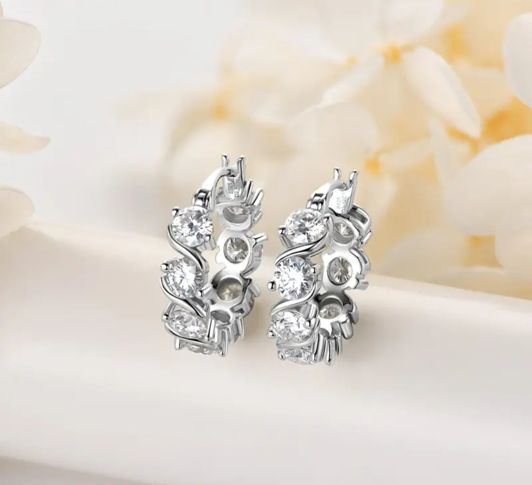 925 Silver 4mm 4.8CT Moissanite Diamond Hoop Earrings