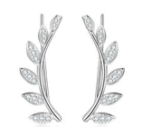 925 Silver 1.5mm Moissanite Climber Leaf Earrings