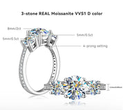 925 Silver 2ct 8mm Moissanite Diamond Ring