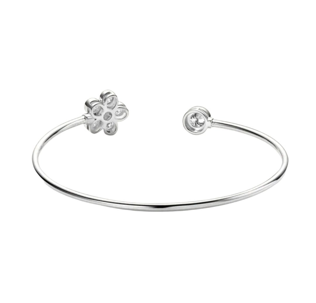 925 Silver Moissanite Flower Cuff Bracelet