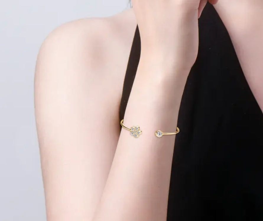 925 Silver Moissanite Flower Cuff Bracelet
