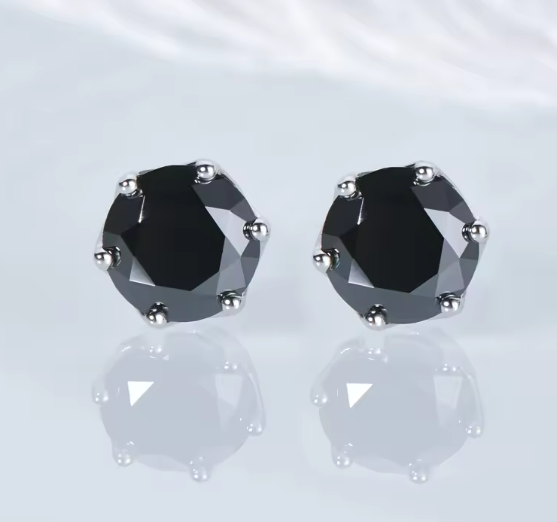 925 Silver 6.5MM 1CT Black Moissanite Stud Diamond Earrings