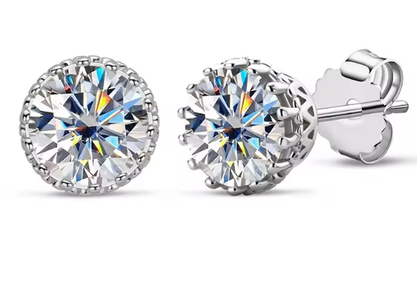 925 Silver 6.5MM 1CT Moissanite Diamond Stud Earrings