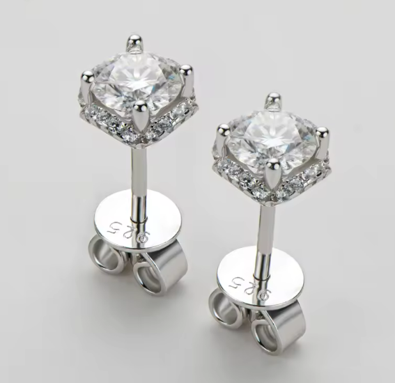 925 Silver 6.5MM 1CT Moissanite Diamond Stud Earrings
