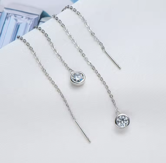 925 Silver 5MM 0.5CT Moissanite Diamond Tassel Earrings