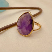 Natural Amethyst Teardrop Gemstone Ring