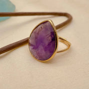 Natural Gemstone Green Fluorite & Purple Amethyst Teardrop Rings