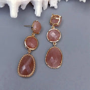 Natural Gemstone Purple Amethyst & Sunstone Drop Earrings