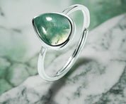 925 Silver Moss Agate Adjustable Ring