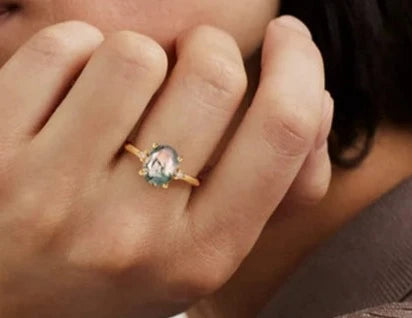 925 Silver Moss Agate  Adjustable Rings