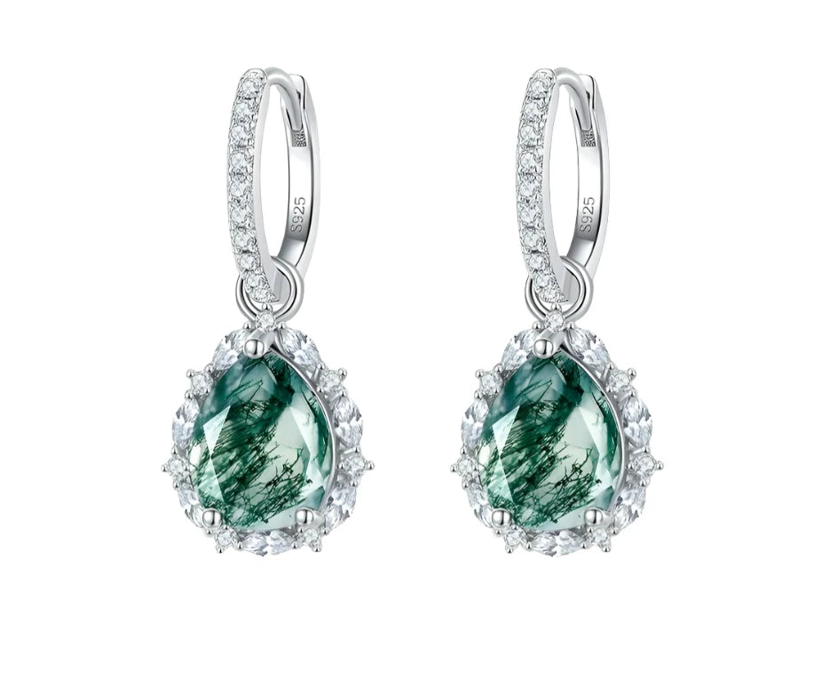 925 Silver 8*10mm Natural Moss Agate Earrings