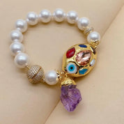 Natural White Pearl & Amethyst Gemstone Bracelet