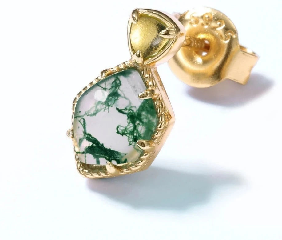 925 Silver Dangle Green Moss Agate Earrings