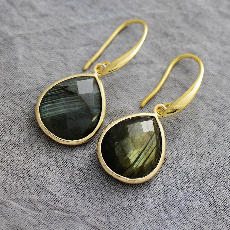 Natural Gemstone Labradorite Teardrop Earrings