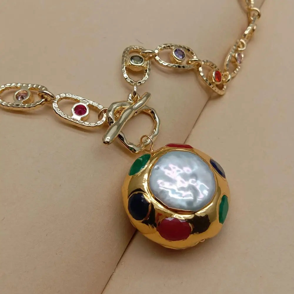Cultured White Coin Pearl Multi Color Necklace