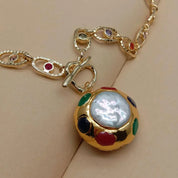 Natural Cultured Pearl Multi stone CZ Pave Rosary Chain