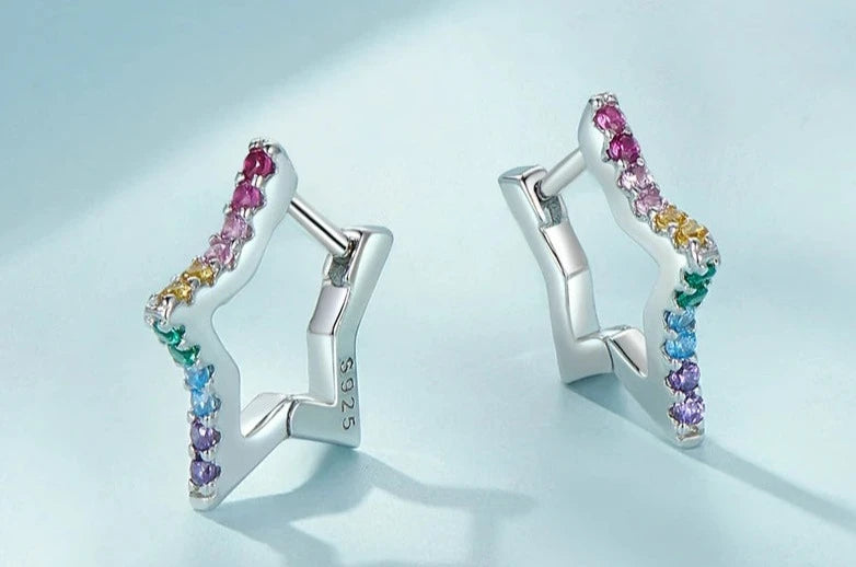 925 Sterling Silver Rainbow Star Earrings