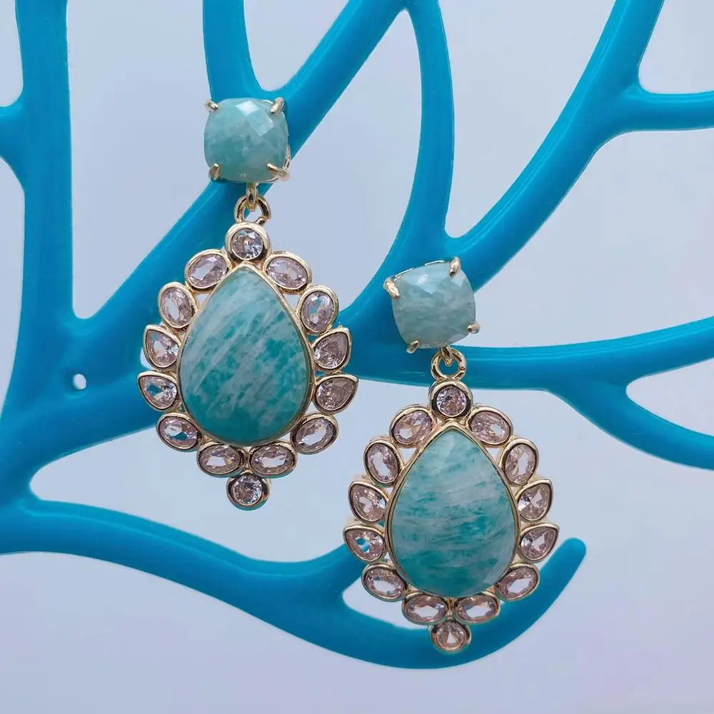 Natural Gemstone Teardrop Dangle Earrings