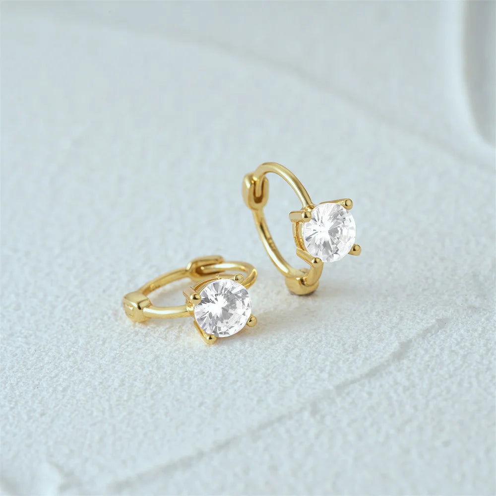 925 Silver Simple Zircon Hoop Earrings