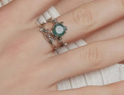 925 Silver 8*8mm Natural Moss Agate Rings