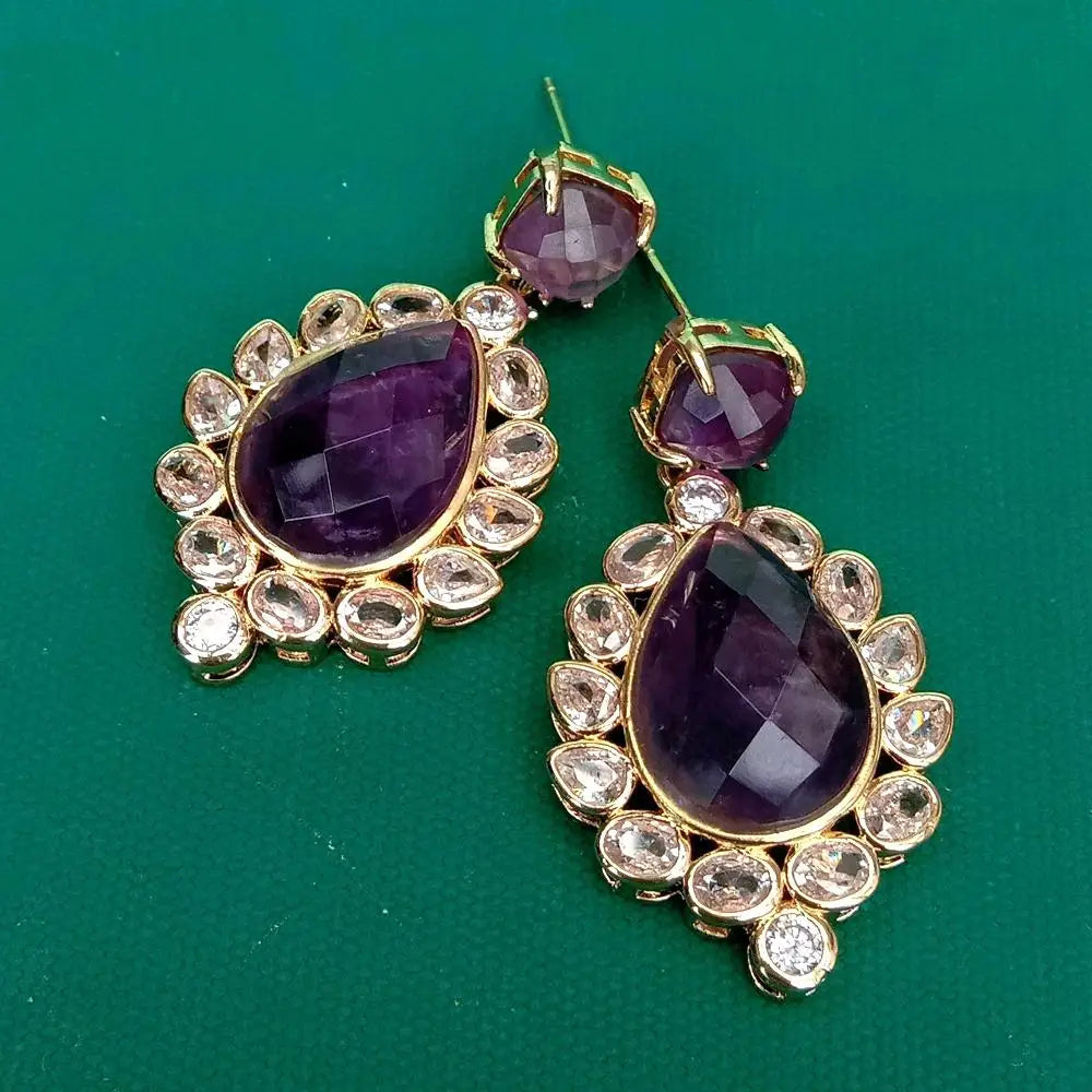 Natural Gemstone Teardrop Dangle Earrings