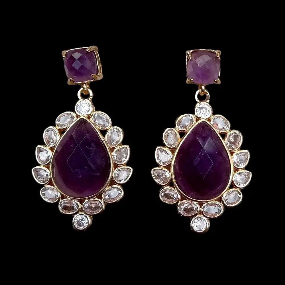 Natural Gemstone Teardrop Dangle Earrings