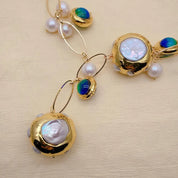 White Keshi Pearl & Blue Murano Glass Necklace