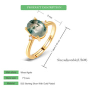 925 Silver Moss Agate  Adjustable Rings