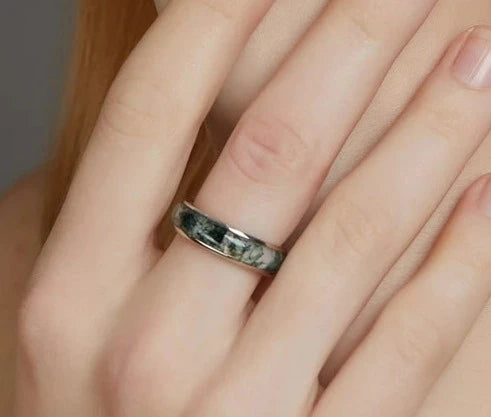 925 Silver Moss Agate Rings Stone