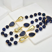 Blue Agate Biwa Pearl Station Necklace