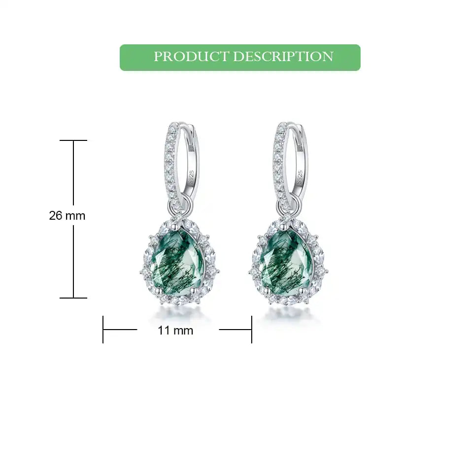 925 Silver 8*10mm Natural Moss Agate Earrings