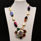 Colorful Agate Gold Pearl Necklace